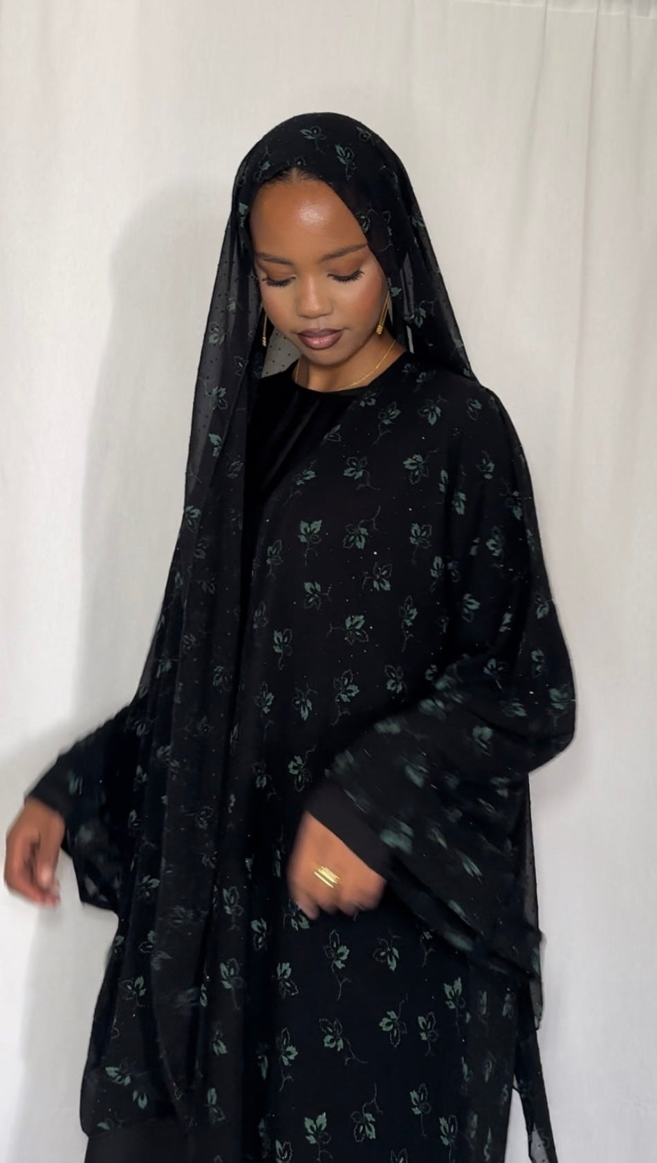 Green flowery abaya